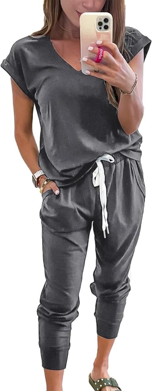 Womens V Neck Short Sleeve Top And Long Pants