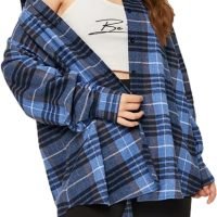 Plaid Flannel Button Down Shirts for Women Oversized Dressy Casual Long Sleeve Tops Blouse