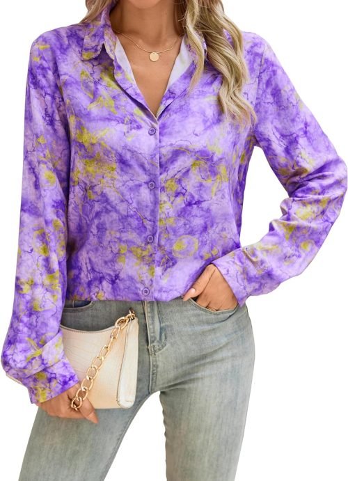 Blouses for Women Fashion Long Sleeve Button Down Shirts Dressy Casual Tops Work Blouses