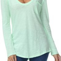 Women's Oversized T Shirts Fashion Long Sleeve Scoop Neck Top Shirts Loose fit Comfy Tees with Pockets