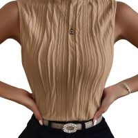 Women's Sleeveless Mock Neck Textured Tank Top