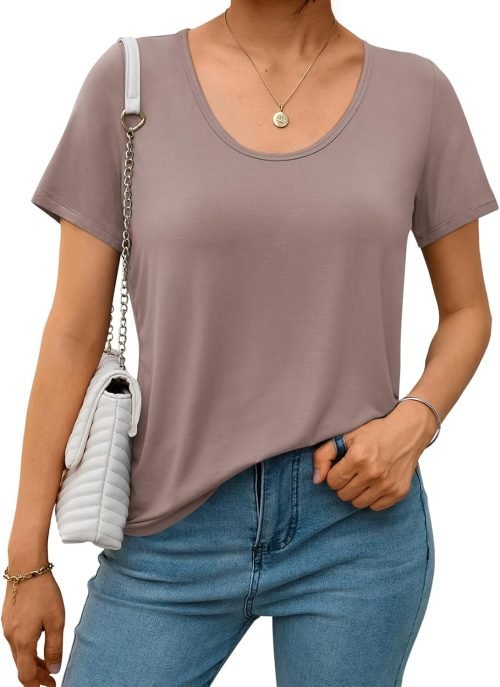 Womens Tops T Shirts Short Sleeve Tees Fashion Trendy Lightweight Basic Soft Casual Summer Outfits Comfy Clothes 2024