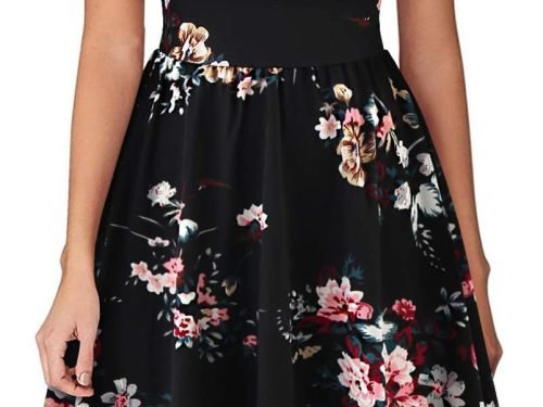 Women's Vintage Pleated Flared Swing A-Line Casual Party Work Dresses