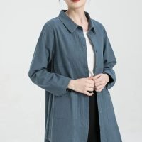 Women's Linen Shirts Button Down Long Tunic Tops Plus Size Blouse with Pockets