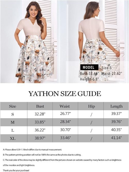 Womens Elegant Print Notched Neck Slant Pocket Pleated Hem Casual A-Line Dress