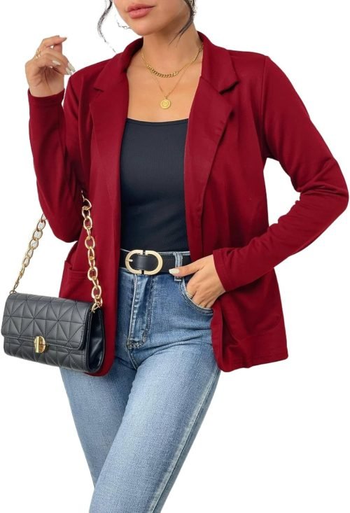 Womens Casual Work Office Blazer Open Front Long Sleeve Cardigan Jacket