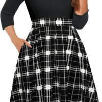 Womens Elegant Print Notched Neck Slant Pocket Pleated Hem Casual A-Line Dress