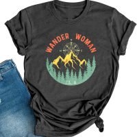 Women Mountain Camping T-Shirt Summer Camping Hiking Vacation Shirts Teen Girls Funny Forest Camper Tees Tops