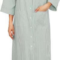 Women House Dress Snap Front Nightgown 3/4 Sleeve Housecoat Duster Robe with Pockets Moomoo Patio Dress