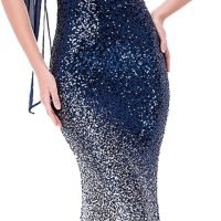 Women's Asymmetric Ribbon Gradient Sequin Mermaid Long Prom Dress
