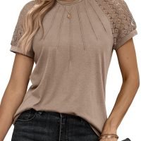 Womens Tshirts Trendy Fashion Tops Lace Short Sleeve Business Tee Shirts Casual Knitted Blouses Summer Outfits 2024