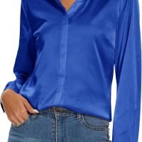 Women's Silk Blouse Long Sleeve Lady Shirt Casual Office Work Blouse Shirt Tops