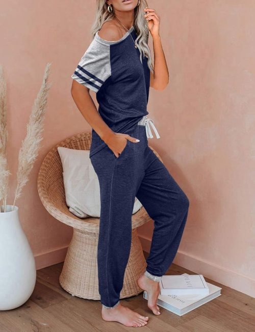 Lounge Sets For Women Two Piece Outfits Loungewear Short Sleeve Crewneck Jogger Pajama Set and Sweatpants Tracksuit