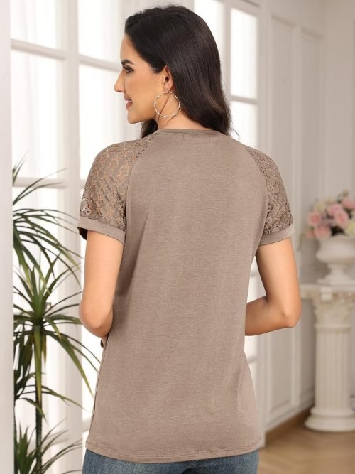 Womens Tshirts Trendy Fashion Tops Lace Short Sleeve Business Tee Shirts Casual Knitted Blouses Summer Outfits 2024