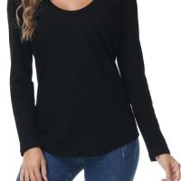 Women's Oversized T Shirts Fashion Long Sleeve Scoop Neck Top Shirts Loose fit Comfy Tees with Pockets