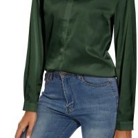 Women's Silk Blouse Long Sleeve Lady Shirt Casual Office Work Blouse Shirt Tops