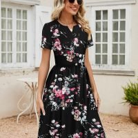 Women's Vintage Pleated Flared Swing A-Line Casual Party Work Dresses