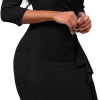 Women's Sequin Sparkly Glitter Party Club Dress Crew Neck 3/4 Sleeve Ruffle Ruched Cocktail Bodycon Midi Dress