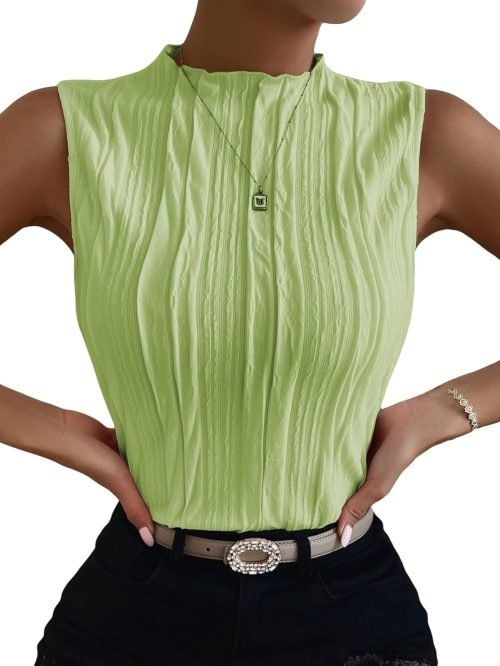 Women's Sleeveless Mock Neck Textured Tank Top