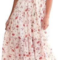 Women’s Floral Smocked Maxi Dress Boho Puff Sleeve Sweetheart A-Line Flowy Long Dresses Y2K Swing Beach Sundress