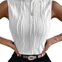 Women's Sleeveless Mock Neck Textured Tank Top