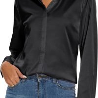 Women's Silk Blouse Long Sleeve Lady Shirt Casual Office Work Blouse Shirt Tops