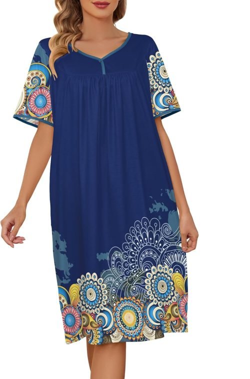 House Dresses  for Women with Pockets  Dresses Short Sleeve for Women Nightgown Lounge Dress