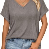Women's Oversized Short Sleeve Tshirts Casual V Neck Summer Tops Loose Fit 2024 Work Shirts