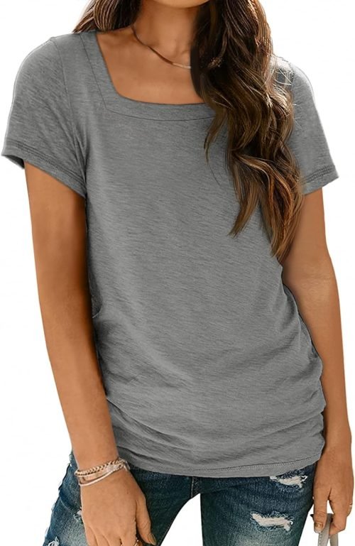 Womens Tops Casual Spring Summer Tshirts 2024 Short Sleeve Square Neck Basic Tee Outfits