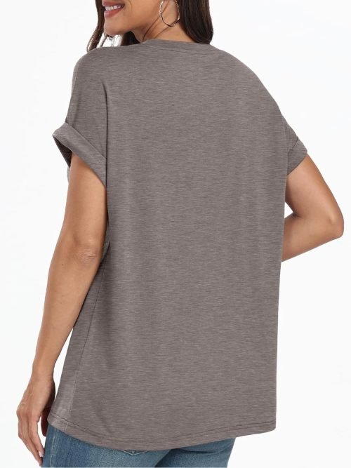 Women's Oversized Short Sleeve Tshirts Casual V Neck Summer Tops Loose Fit 2024 Work Shirts