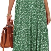 Women's Summer Casual Flutter Short Sleeve Boho Floral Maxi Dress Crew Neck Smocked Tiered Long Dresses, X-rose Red, Large