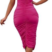 Women's Sexy One Shoulder Dresses Sleeveless Party Club Ruched Cocktail Wedding Guest Bodycon Midi Dress