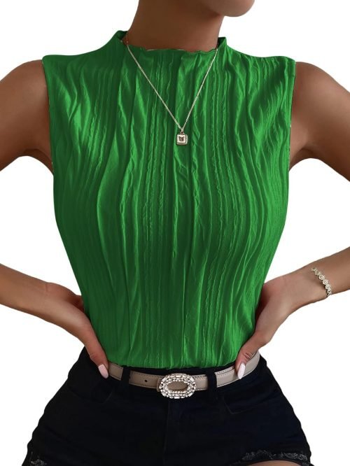 Women's Sleeveless Mock Neck Textured Tank Top