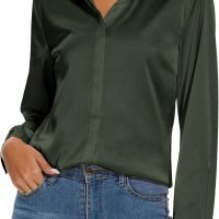 Women's Silk Blouse Long Sleeve Lady Shirt Casual Office Work Blouse Shirt Tops