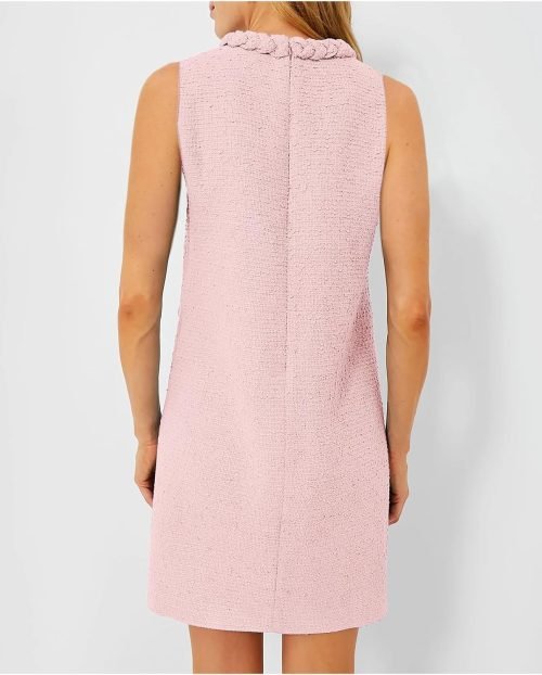 Women's Tweed Jackie Dress Crew Neck Sleeveless Elegant Vintage Button Bodycon A-line Mini Dresses