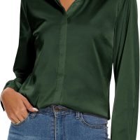 Women's Silk Blouse Long Sleeve Lady Shirt Casual Office Work Blouse Shirt Tops