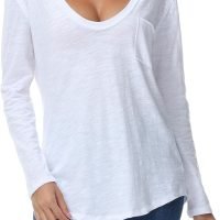Women's Oversized T Shirts Fashion Long Sleeve Scoop Neck Top Shirts Loose fit Comfy Tees with Pockets