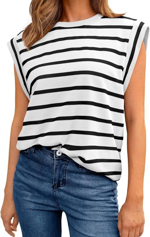 Women's Sleeveless Summer Tops Casual Trendy T Shirts Basic Trendy Cute Cap Sleeve Tee Shirts 2024