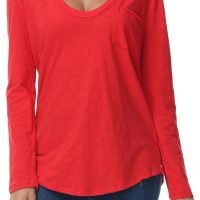 Women's Oversized T Shirts Fashion Long Sleeve Scoop Neck Top Shirts Loose fit Comfy Tees with Pockets