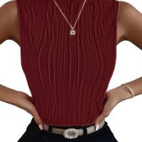 Women's Sleeveless Mock Neck Textured Tank Top