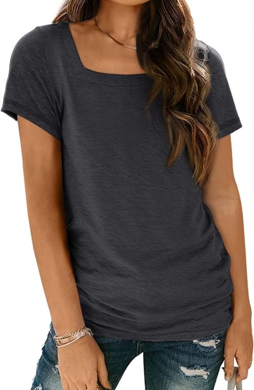 Womens Tops Casual Spring Summer Tshirts 2024 Short Sleeve Square Neck Basic Tee Outfits