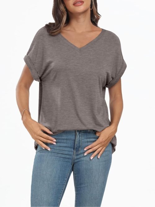 Women's Oversized Short Sleeve Tshirts Casual V Neck Summer Tops Loose Fit 2024 Work Shirts