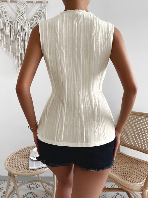 Women's Sleeveless Mock Neck Textured Tank Top