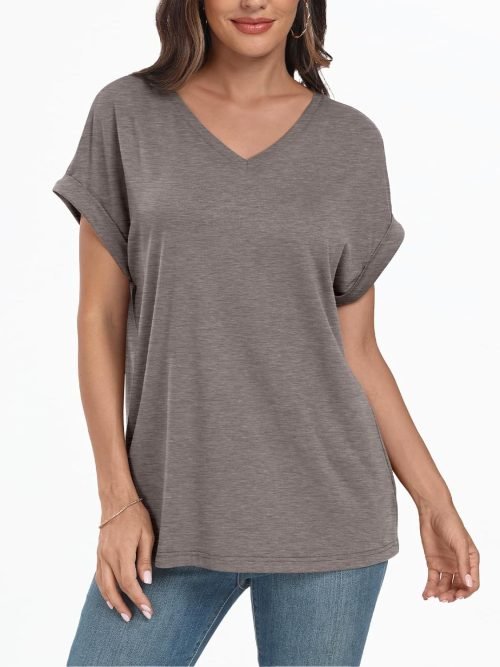 Women's Oversized Short Sleeve Tshirts Casual V Neck Summer Tops Loose Fit 2024 Work Shirts