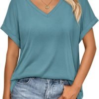 Women's Oversized Short Sleeve Tshirts Casual V Neck Summer Tops Loose Fit 2024 Work Shirts