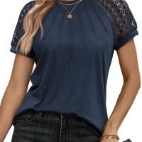 Womens Tshirts Trendy Fashion Tops Lace Short Sleeve Business Tee Shirts Casual Knitted Blouses Summer Outfits 2024