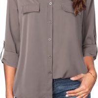 Women's Dressy Lapel Button Down Shirts for Work Office Business Casual Chiffon Blouse Tops