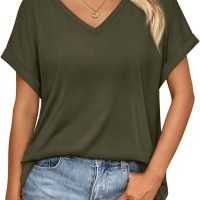 Women's Oversized Short Sleeve Tshirts Casual V Neck Summer Tops Loose Fit 2024 Work Shirts