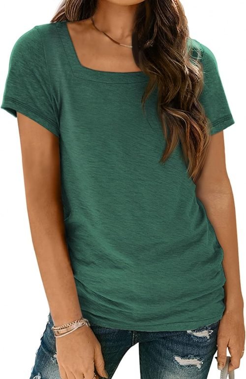 Womens Tops Casual Spring Summer Tshirts 2024 Short Sleeve Square Neck Basic Tee Outfits