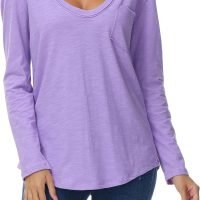 Women's Oversized T Shirts Fashion Long Sleeve Scoop Neck Top Shirts Loose fit Comfy Tees with Pockets
